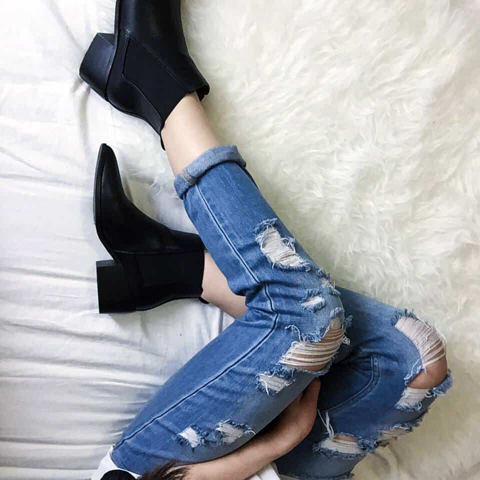 black booties and boyfriend jeans