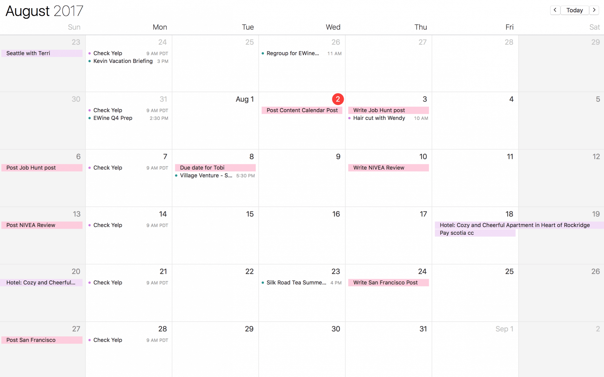 Content Calendar Example
